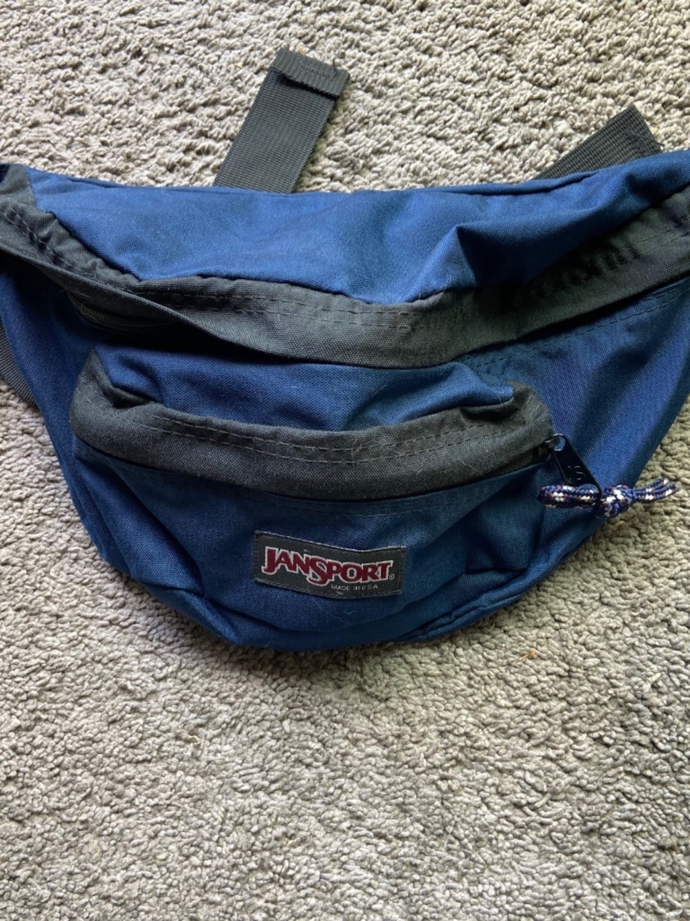 Vintage JanSport Made in the USA navy Fanny Pack Waist Belt Bag 2 Pouch 90s Y2K